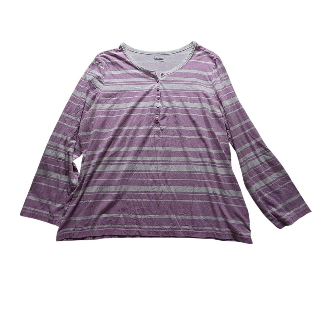 Basic Editions Shirt Womens XXL Pink Henley Long Sleeve Stripe Jersey Top